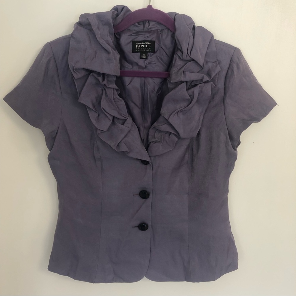 ADRIANNA PAPELL Women’s Light Purple  Ruffled V-Neck Short Sleeve Blouse SZ 10